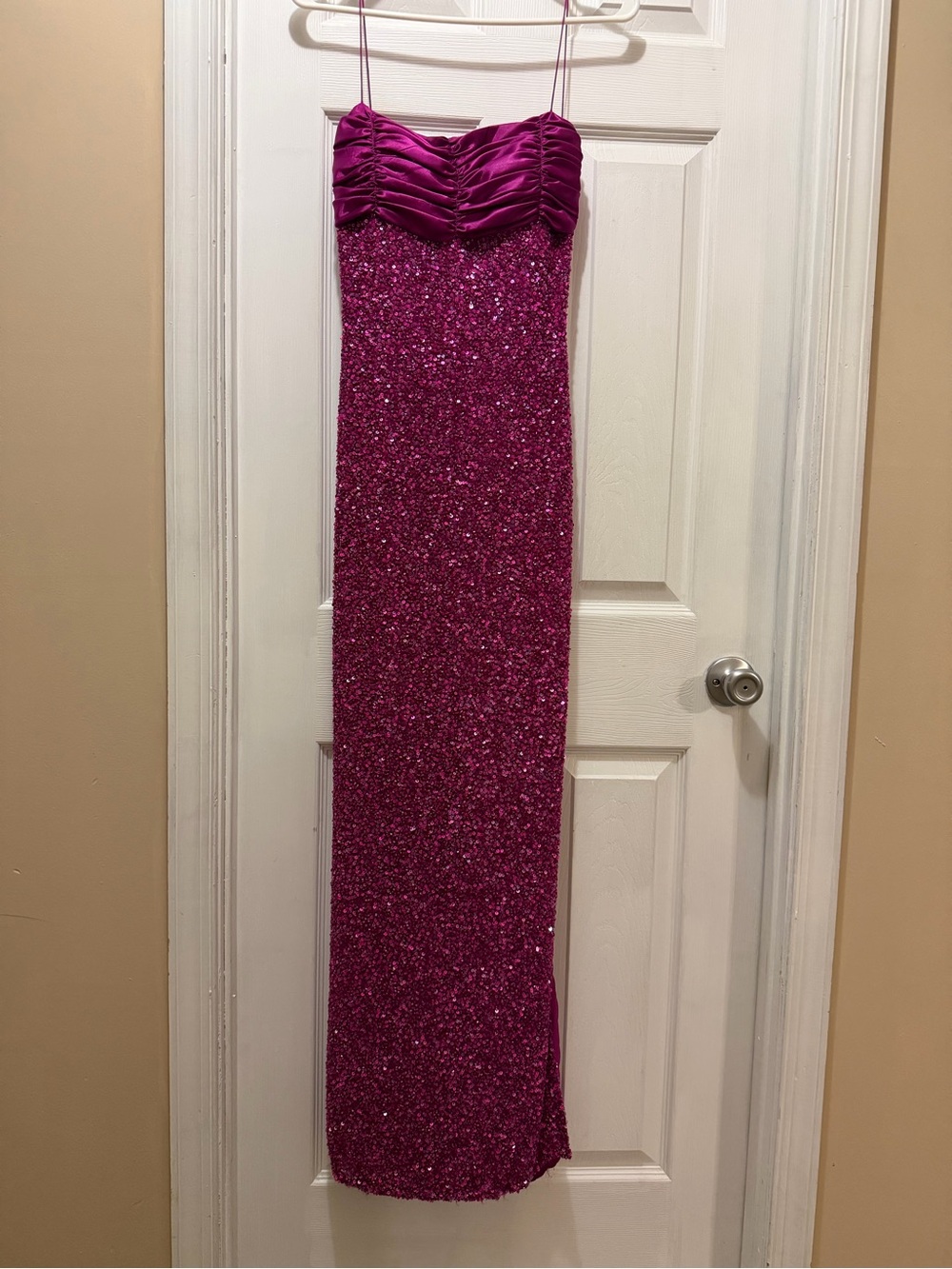 Scala Fuchsia/Purple Sequined Strapless Prom Dress